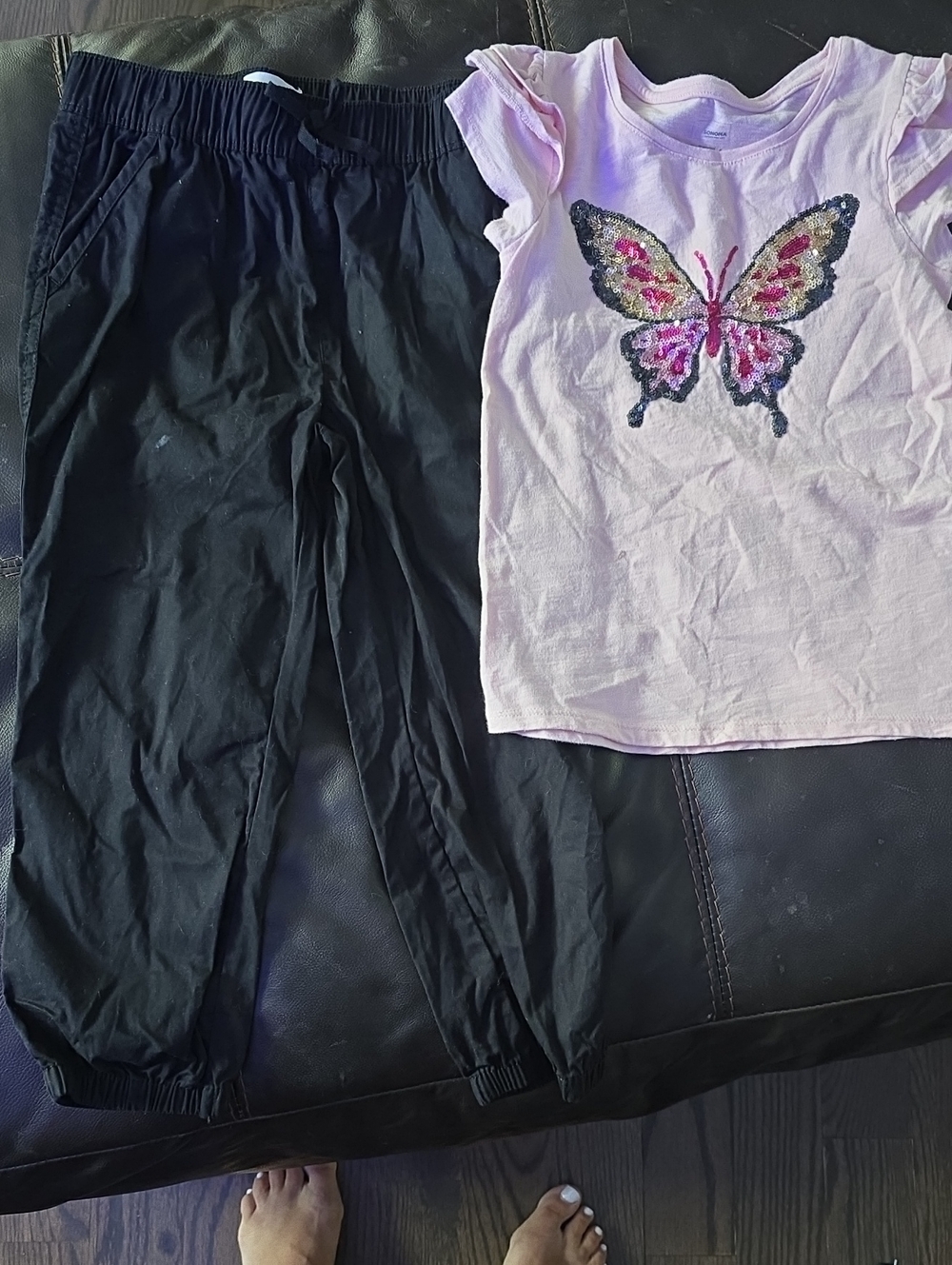 Place Black Jogger Pants with Pink Butterfly Tee